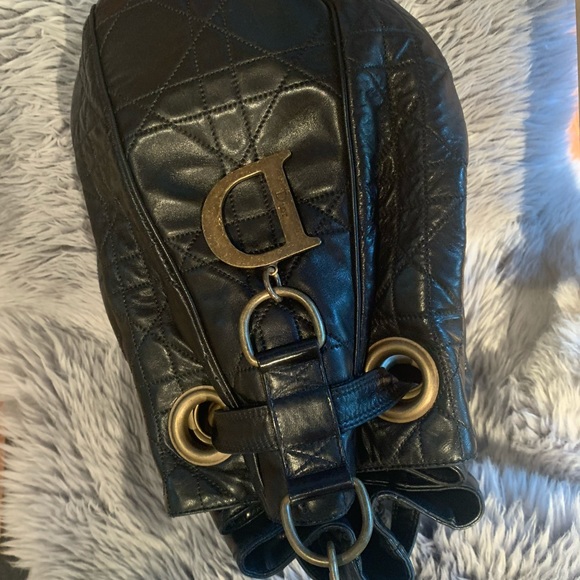 DIOR BLACK LAMBSKIN CANNAGE DRAWSTRING BAG - Picture 7 of 16